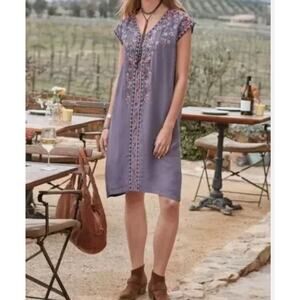 Sundance Alya V Neck Embroidered Bohowestern Shift Dress Purple PS Petite Small